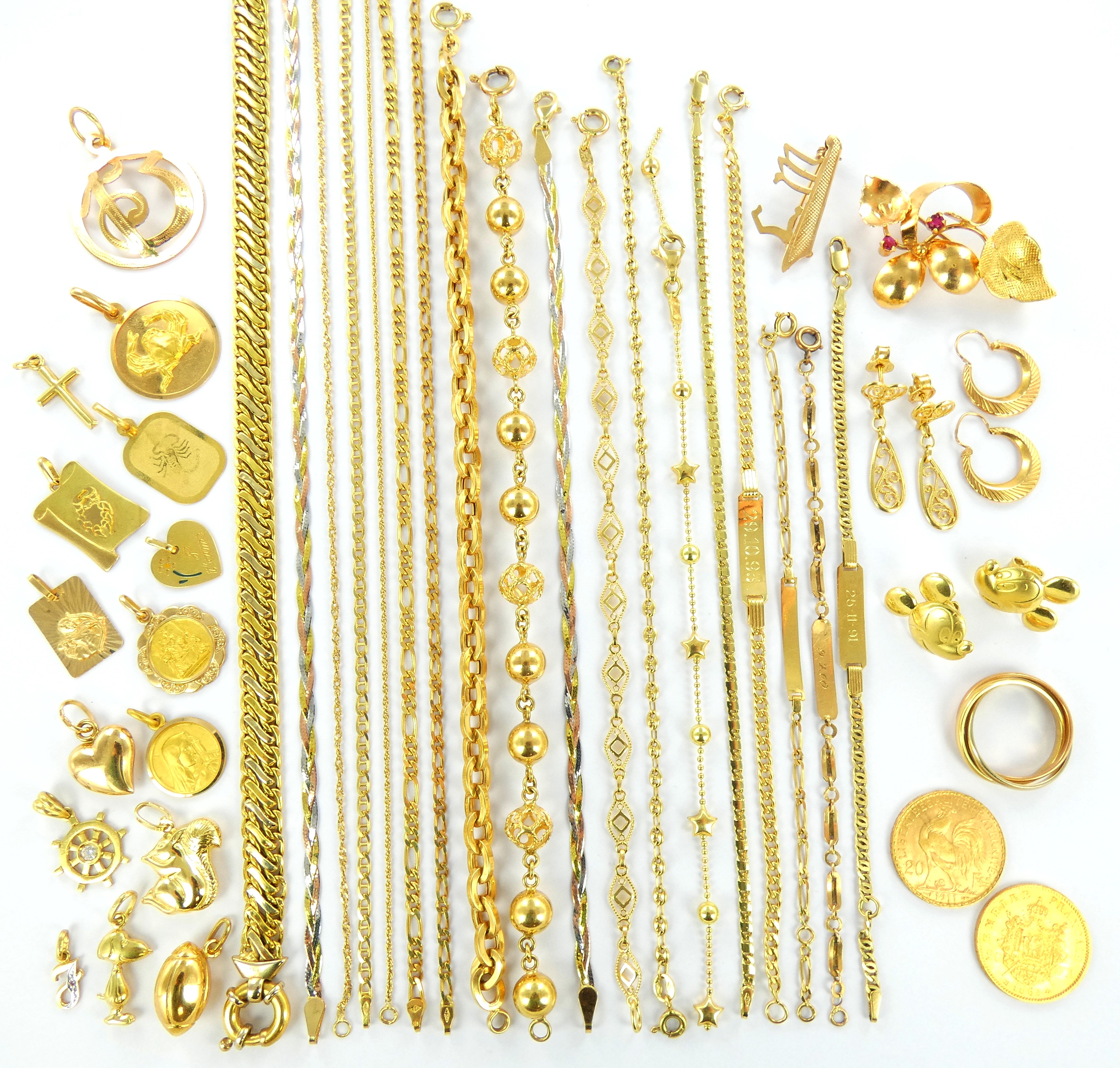 Lot 2 — Lot de bijoux pesant brut 151.2g Or 750 mil. (dont 2 piéces 