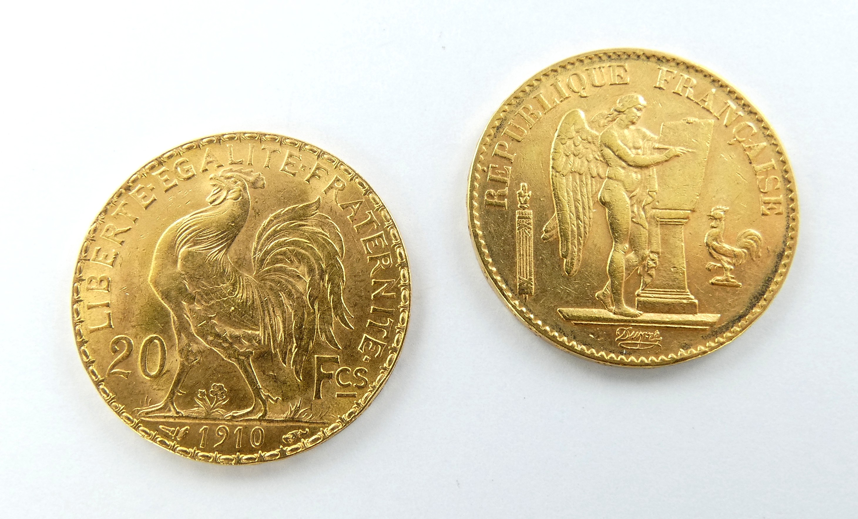 Lot 26 — 2 Pièces de 20F Or 900 mil. 12.8g